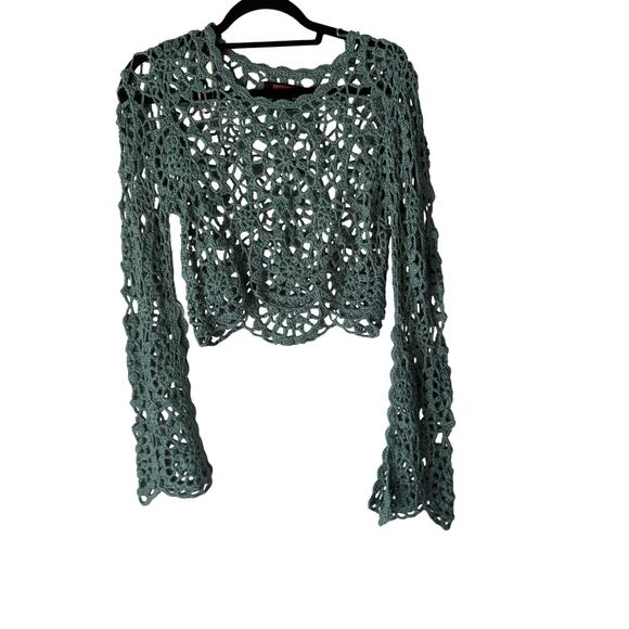 Rock & Roll Sweater Womens Medium Crochet Knit Boho Long Sleeve Festival Pullove - Picture 1 of 7